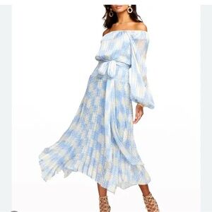 Ramy Brook Blue and White Off-Shoulder Aviette Dress